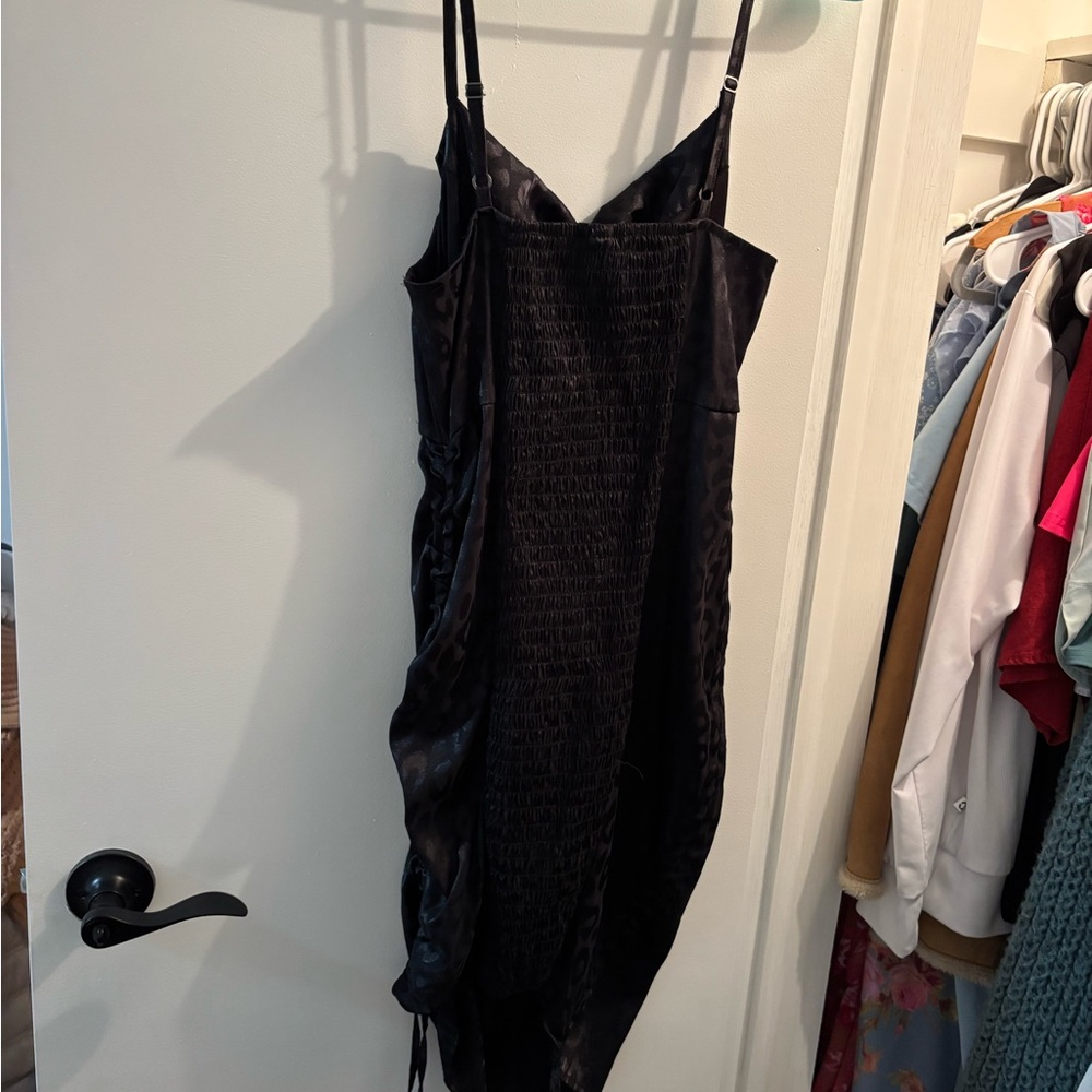 Black Leopard Print Satin Dress